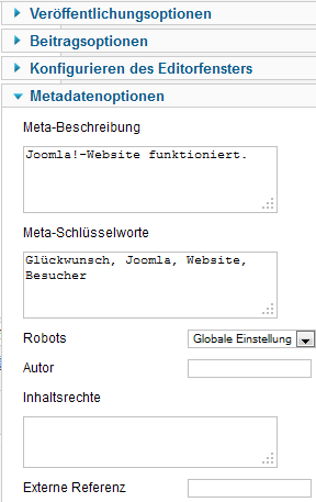 Joomla Beitrag - Metadaten