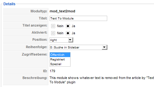 Text to Module - Modul Details