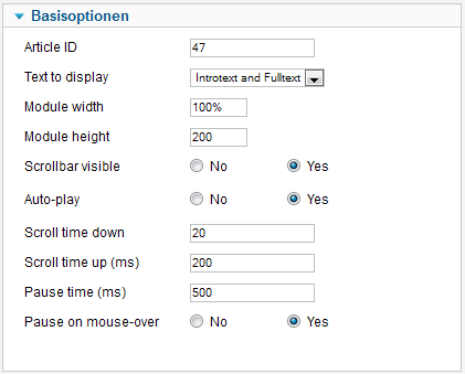 Text Scroller - Basisoptionen