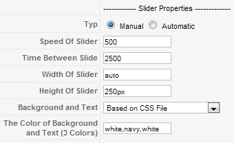 Slider Einstellungen