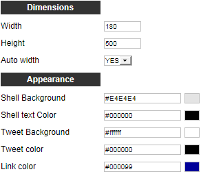 Twitter Widget - Dimensions - Appearance