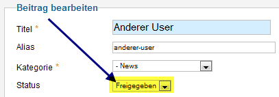 Article User - Beitrag bearbeiten im Backend