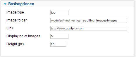 Vertical Scrolling Images - Basisoptionen