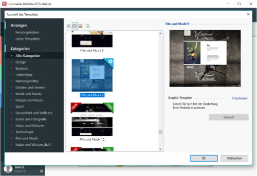 websitex5-evolution-templateauswahl