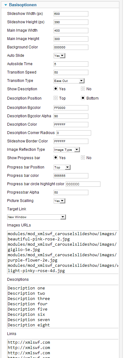 Slideshow - Basisoptionen