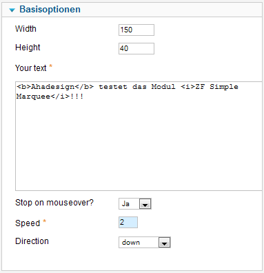 ZF Simple Marquee - Basisoptionen