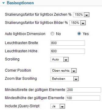 Zoom Lightbox Optionen