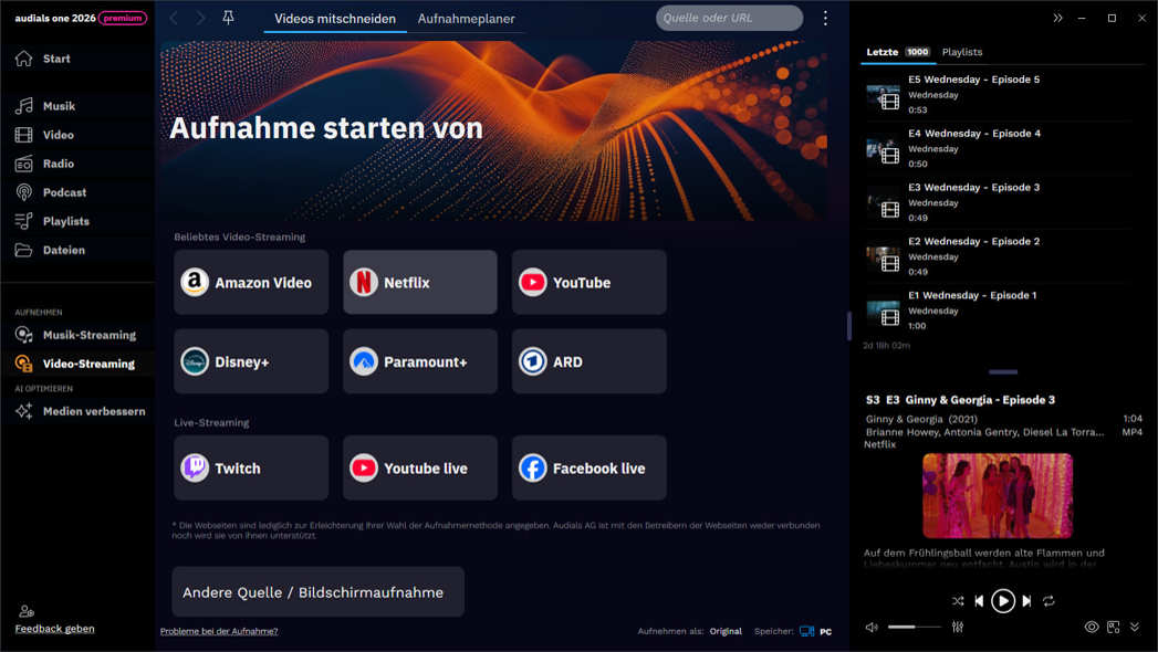 Testen von Videoeinstellungen und automatisches Planen von Film- oder Serienaufnahmen