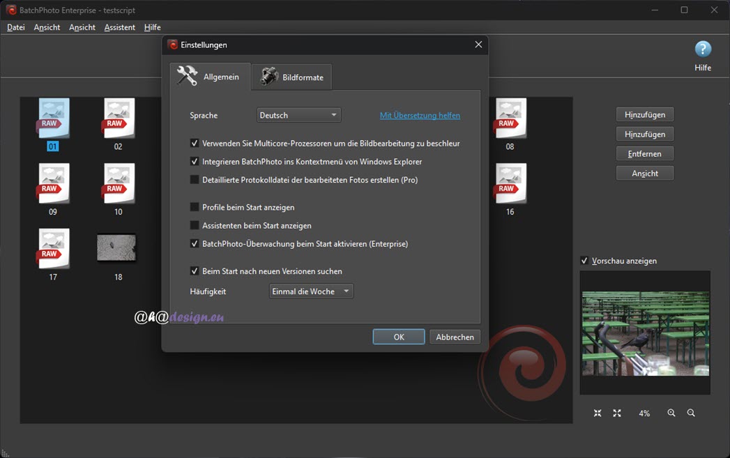 BatchPhoto - Ansicht - Einstellungen