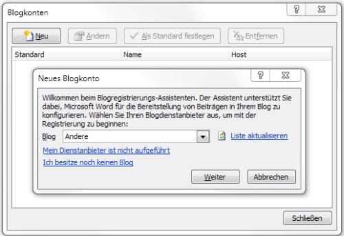 Word Blogkonto - Andere