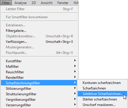Menü - selektive Scharfzeichnung
