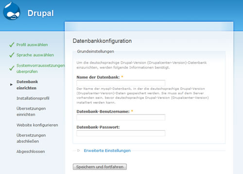 Drupal - Datenbankkonfiguration