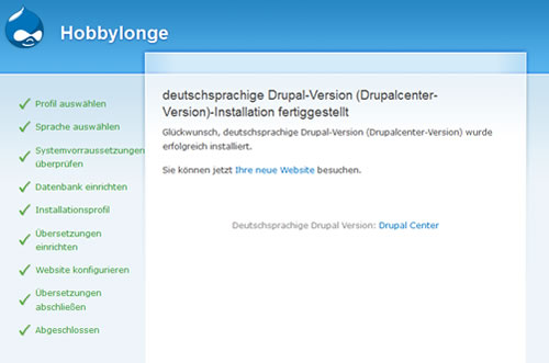 Drupal - Installation fertiggestellt