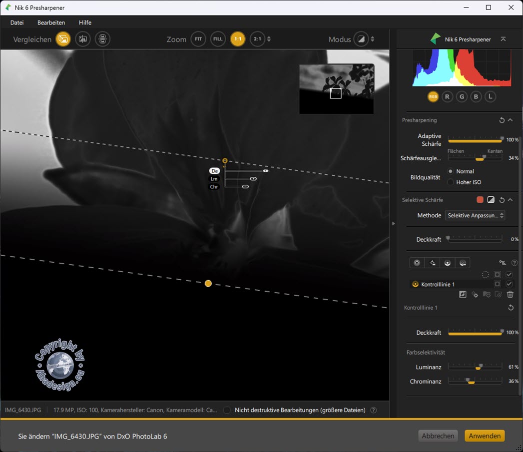 Nik Presharpener - Selektive Anpassung - Kontrolllinie - Maske