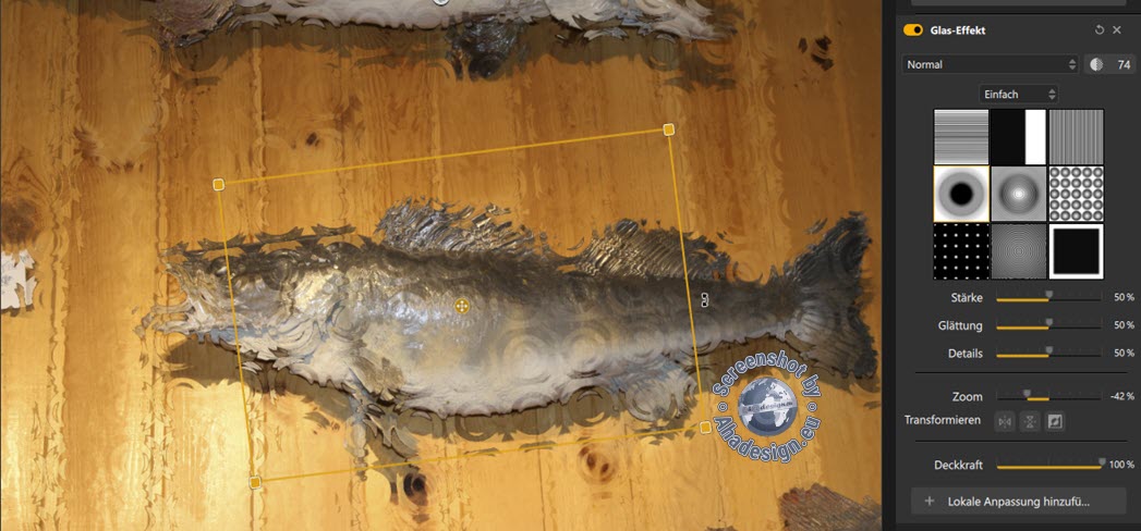 Glas-Effekt skaliert und gedreht
