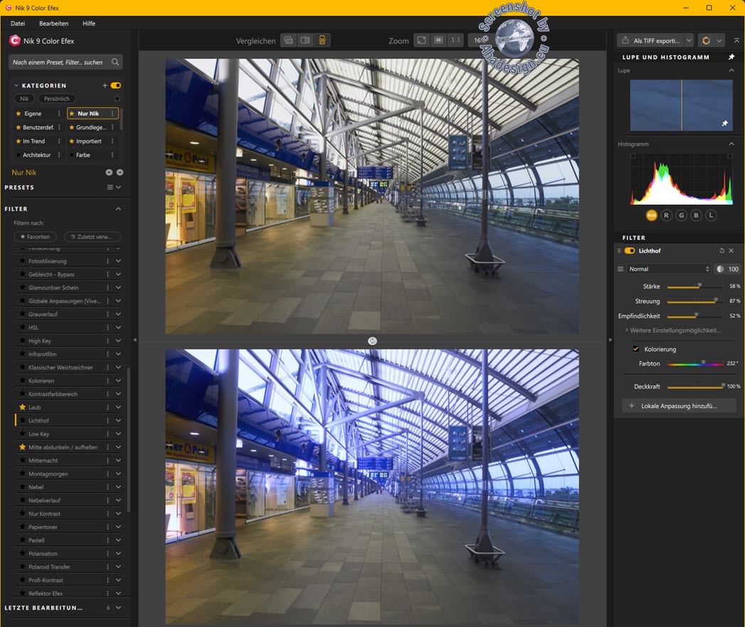 Das Werkzeug Lichthof für Leuchten klassischer analoger Filmemulationen