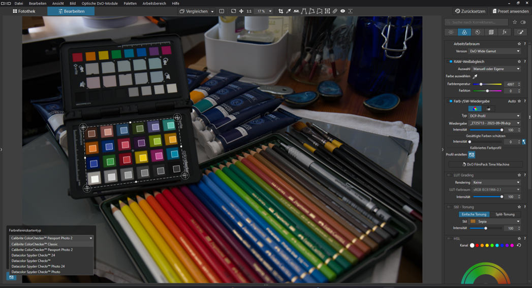 DxO PhotoLab 7 - Datacolor und Calibrite Farbreferenztafeln