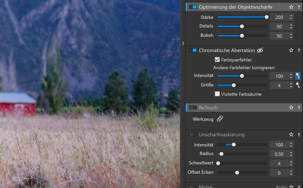 Objektivschärfe-Optimierung im Status V2 Objektivschärfe-Optimierung im Status V2