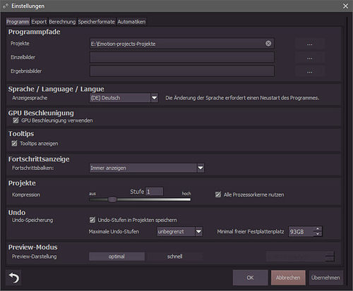 emotionprojectspro-einstellungen