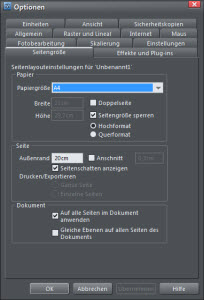 Foto und Grafik Designer 10 - Seitenoptionen