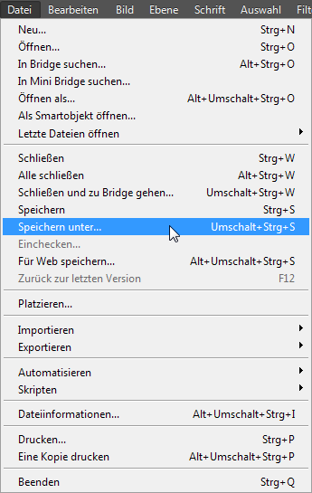 speichern unter in photoshop