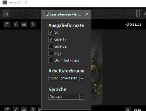 image2lut-einstellungen