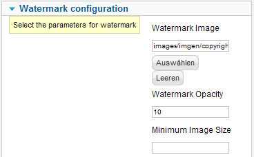 Imgen - Wasserzeichen Plugin Konfiguration