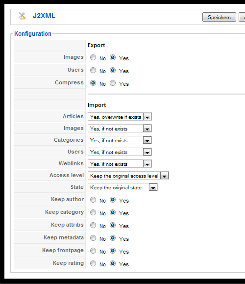 J2XML Konfiguration