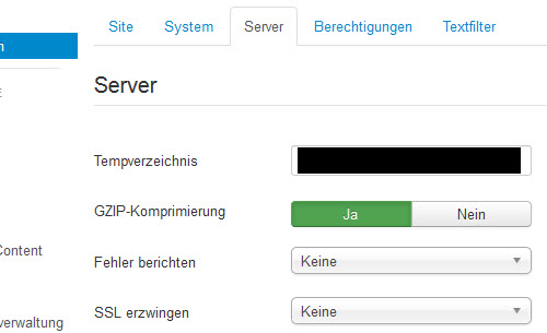 Joomla Konfiguration - Server