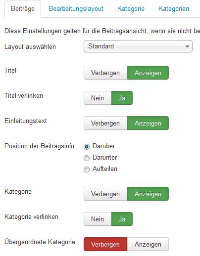 Joomla - Beitragseinstellungen