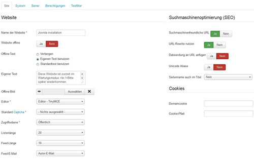 Joomla - Systemeinstellungen