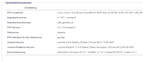 Joomla - Systeminformationen