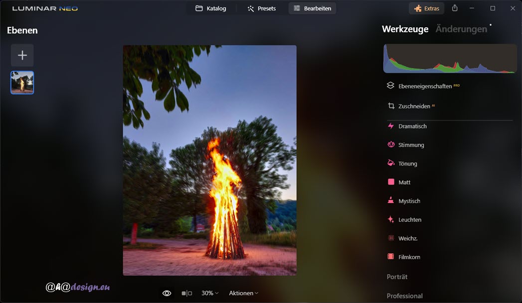 Luminar Neo - Weichzeichnung verdreht - Feuer