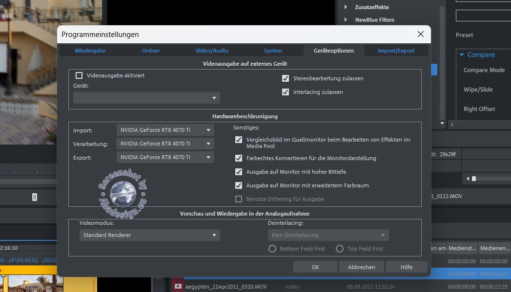 Video Pro X15 - Geräteoptionen