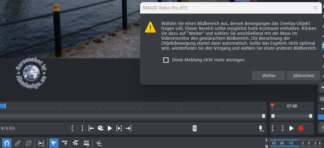 Video Pro X15 - Objektverfolgung - Zweiter Hinweis