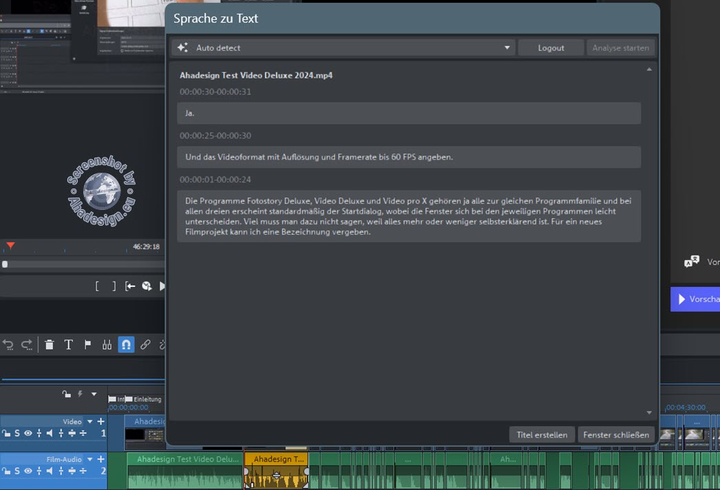 Video Pro X 16 - KI Sprache zu Text generiert