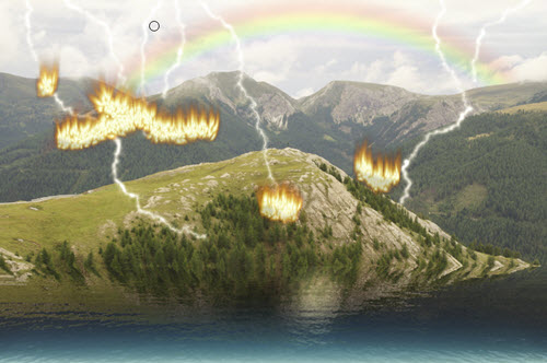 nature-effects8-berge-wasser-regenbogen-blitz-feuer