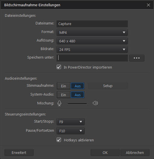 powerdirector16ultra-bildschirmaufnahme-einstellungen