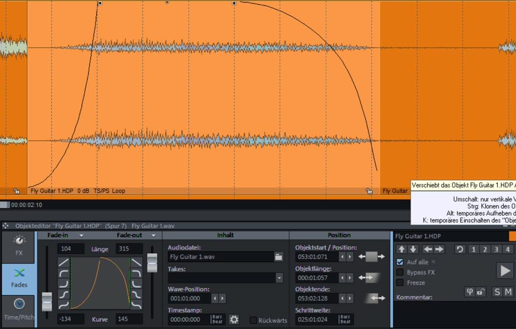 Der Objekt-Editor in Samplitude Pro X8