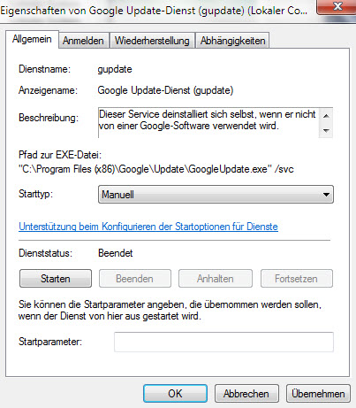 google-update-eigenschaften