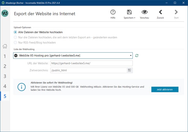 website-x5-webhosting-export-optionen