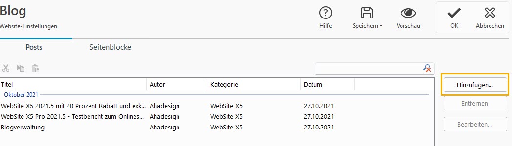 WebSite X5 Blogartikel hinzufügen