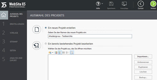 websitex5pro-v13-projekt-auswahl
